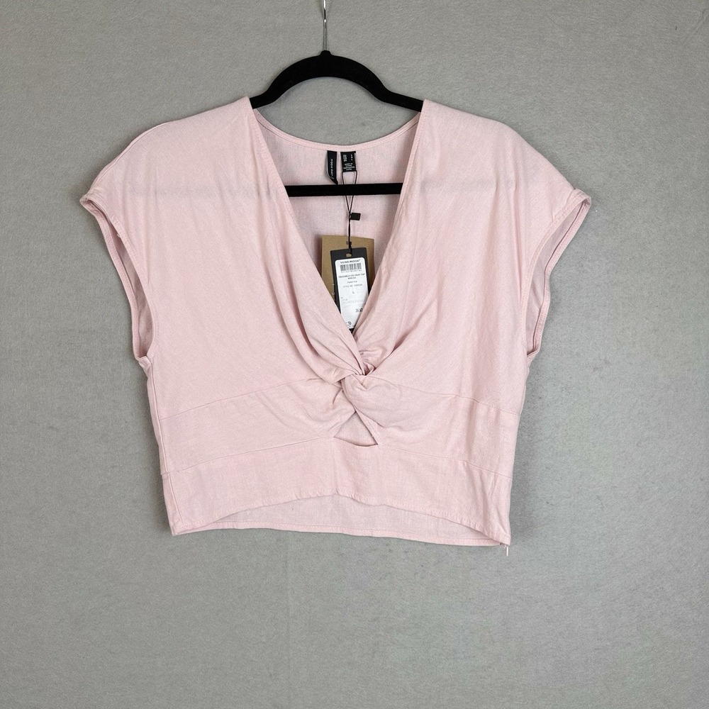 Vero Moda Parfait‎ Pink Linen Blend Twist Front Crop Top Size L